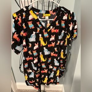 New Wonderwink Top Hat, Dog Tail Small S Women’s Scrub Top Black Vet Tech Shirt